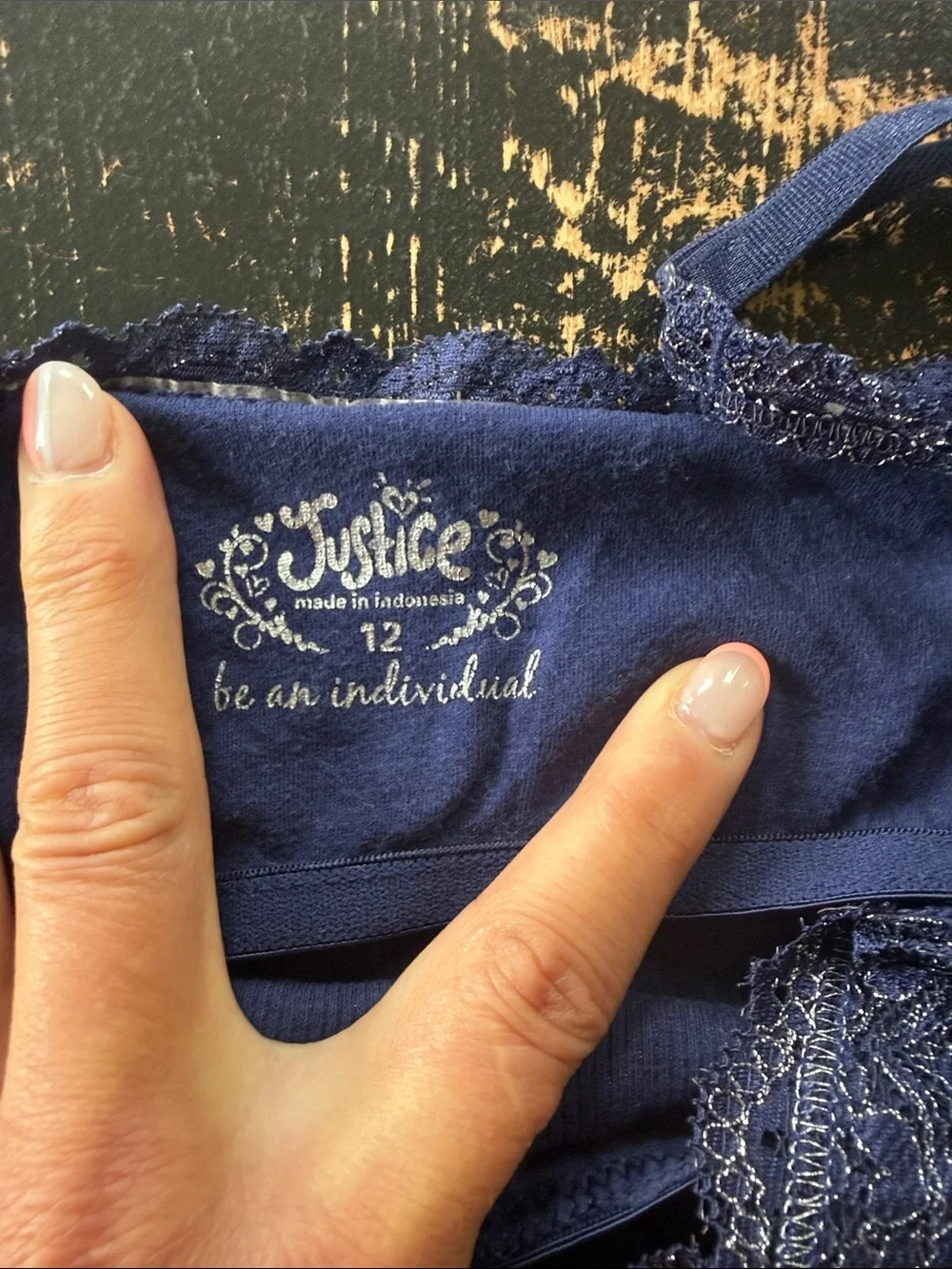 Justice Navy Blue Lace Trim Cami Tank Top